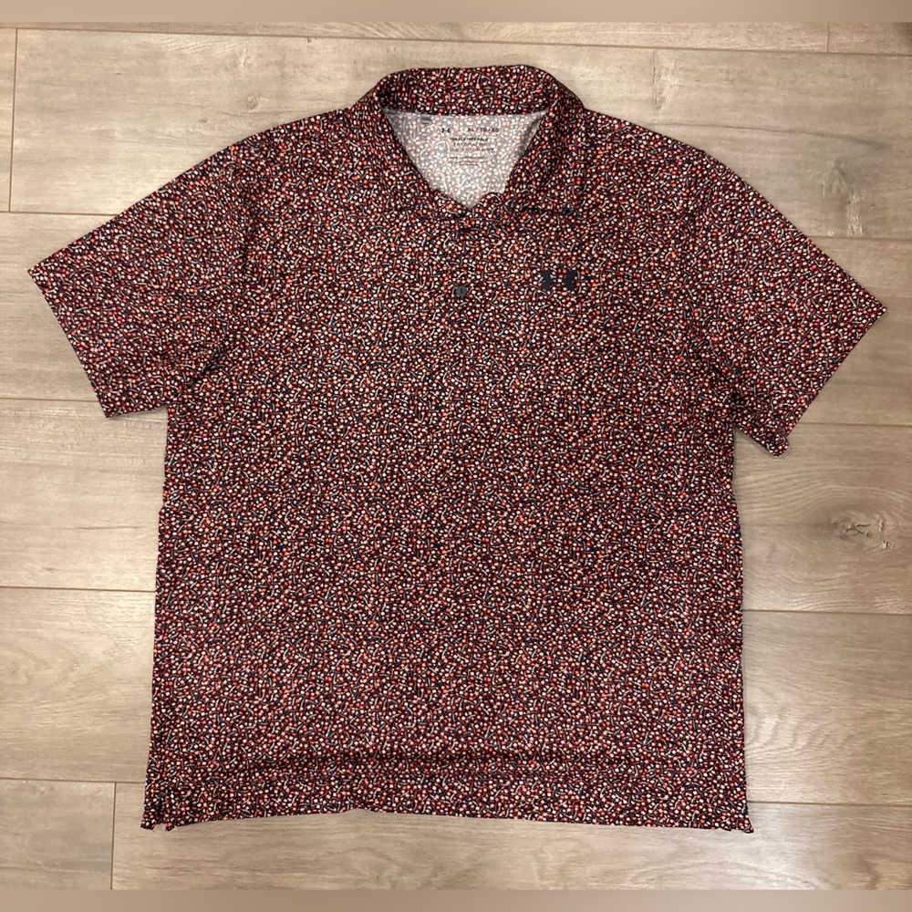 Under Armour Polo Shirt Men's XL Red Floral All Over Print Golf Playoff Logo